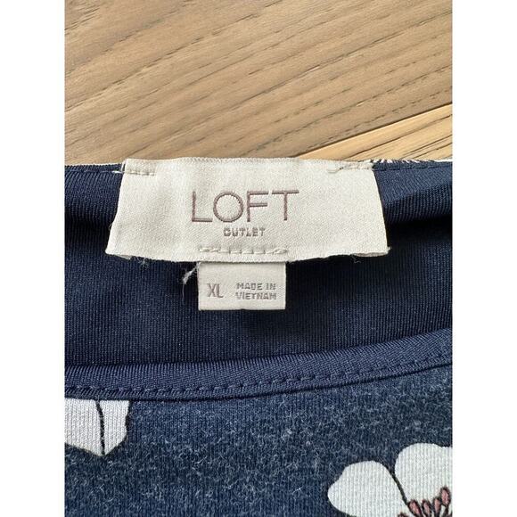 Loft Outlet Womens Navy and White Floral Stretch Short Sleeve Swing Dress Sz XL - Picture 7 of 8